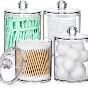 Small Transparent Plastic Dispenser for Cotton Swabs, Balls, Pads, Dental Floss Picks, Bathroom Essentials, Makeup Storage Box, Home Organizer