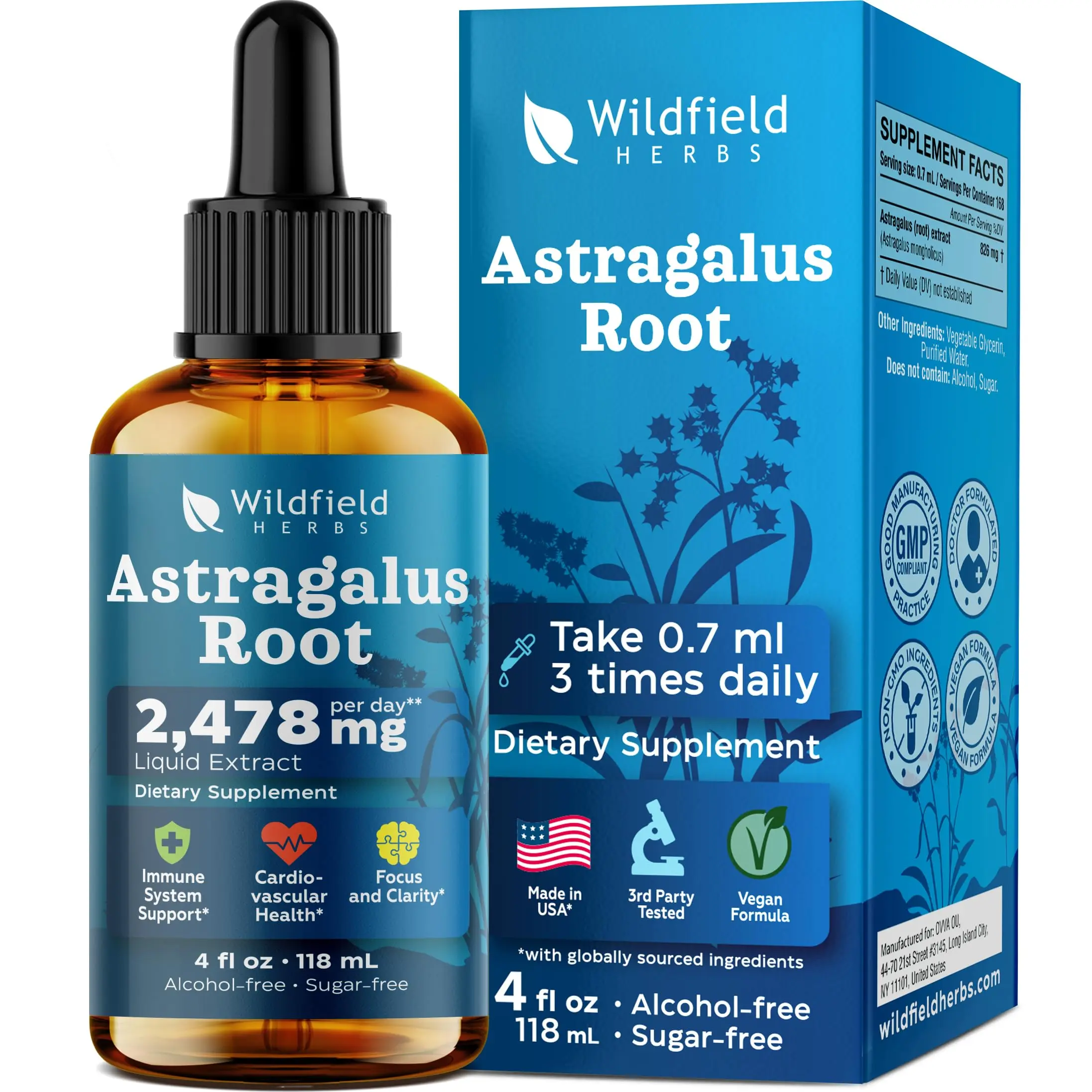 WILDFIELD HERBS 4 Oz Astragalus Extract Liquid Drops (Astragalus) Herbal Supplement, 168 Servings, Alcohol-Free Tincture