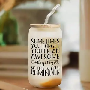 Trend 16oz Glass Tumbler with Bamboo Lid Straw, Sometimes You Forget Quote Iced Coffee Cup, Inspirational Medical Worker Mug, Appreciation Gift, High-Quality Drinking Tumbler for Iced Coffee, Beer & Soda,Perfect gift for coffee lover,mom,family