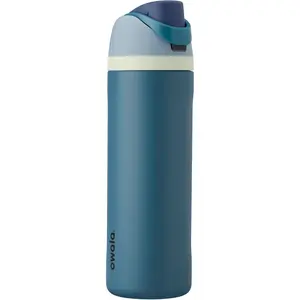 Stainless steel insulated water bottle, with straw, BPA-free, 24 ounces capacity, denim appearance, suitable for travel, sports, and outdoor activities