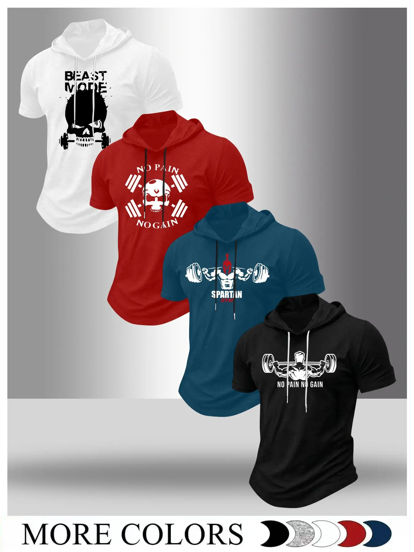 Men's 4-Pack Gym Workout Hooded T-Shirts, "Beast Mode" No Pain No Gain Graphic Hoodies, Spartan Muscle Training Tops for Gym, Fitness Lightweight Hoodie, Fitness Sport Top, Active Tops, Athletic Fitness Clothes #tiktokmademebuyit