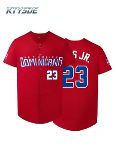 KTYSDE República Dominicana #23 Tatis Jr. Embroidered Baseball Jersey | Men's Breathable Athletic Top Short Sleeve Fan Edition Stylish Jersey Sports Shirt