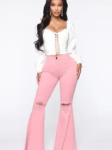 Mystery Solved Extreme Bell Bottom Jeans - Blush