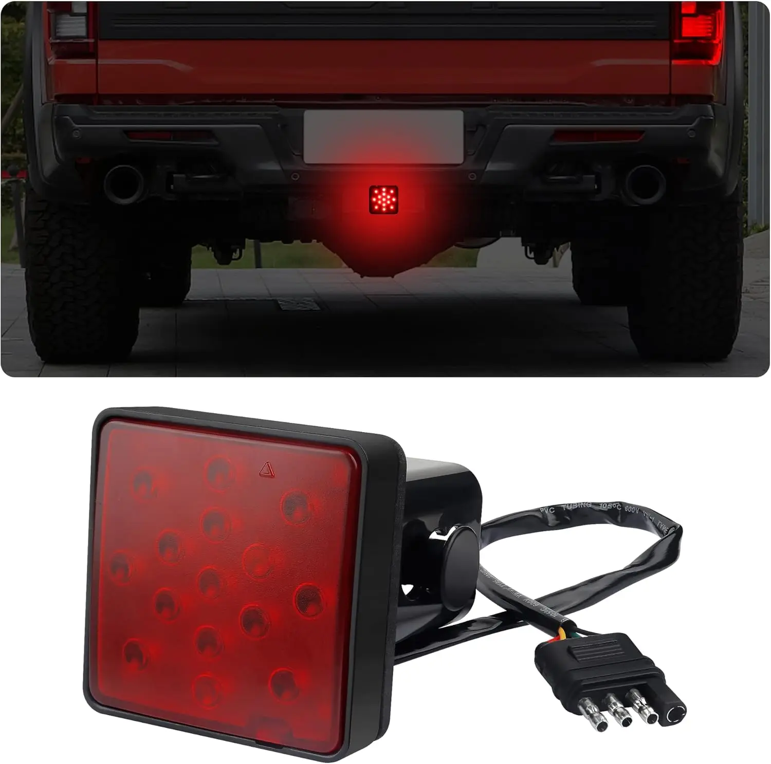 DIBMS 15 LED Trailer Hitch Brake Light,12V Red Lights Smoked Tail Lights Fits 2" Receiver with 4-pin Adapter,Hitch Light Automotive Exterior Accessories for Truck Trailer SUV (Red)