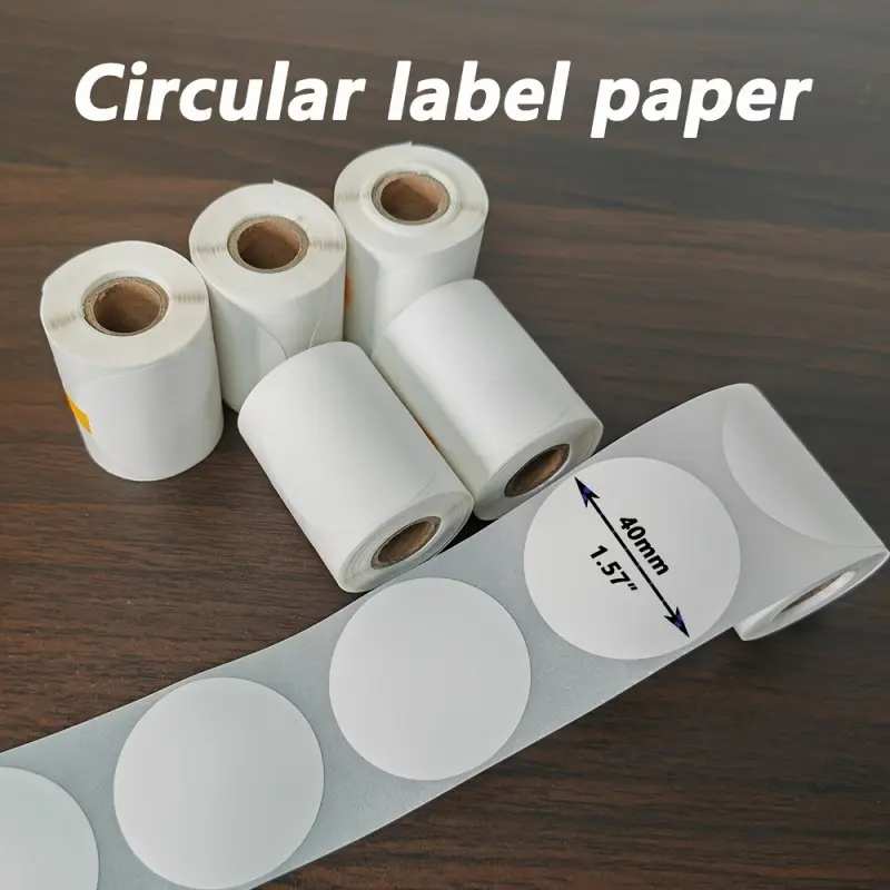 5-roll pack of 30*30mm/50*50mm white circular label paper, Round labels, universal Phomemo M110/M120/M200/M220, commercial label, DIY logo design using label, name label, Adhesive Label Paper