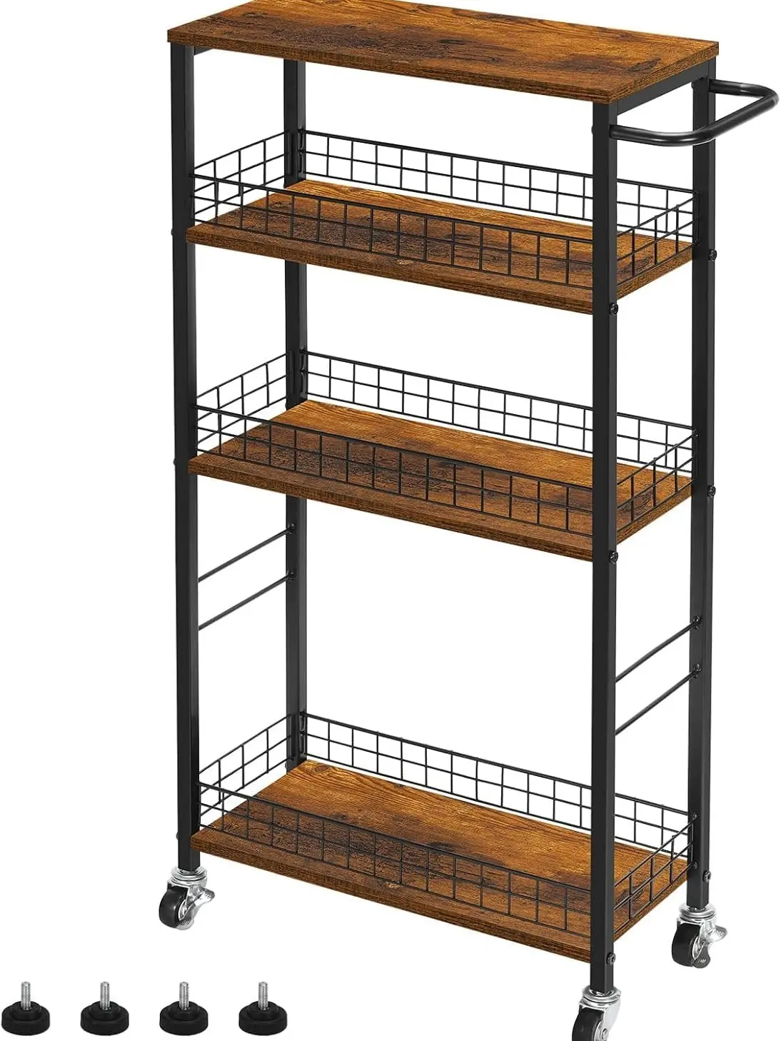 4-Tier Narrow Rolling Utility Cart with Recess Shelves, Steel Frame on Wheels, for Home Kitchen, Dining Room Storage & Organization