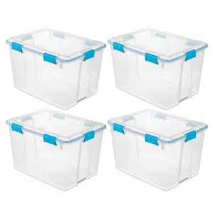 Sterilite 80 Quart Gasket Box, Stackable Storage Bin with Latching Lid, 4 Pack Sterilite 80 Quart Gasket Box, Stackable Storage Bin with Latching Lid, 4 Pack