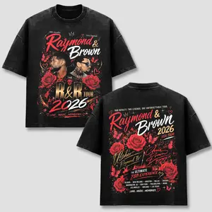 Raymond Brown T-Shirt, Raymond And Brown 2026 USA Tour Tee, The Ultimate R&B Experience Graphic Top, Vintage Washed Oversized Concert Shirt, Retro Rap Hip Hop Merch, Music Fan Gear, Men Women Short Sleeve Black Cotton Wear
