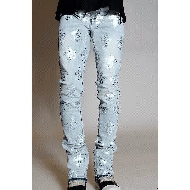 Shyne Light Blue Rhinestone Stacked Flare Jean