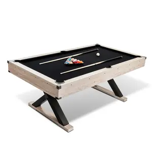 Garvee Rustic Sturdy Wood 7ft Pool Table with X-Shaped Legs, Black Cloth, Complete Accessories for Indoor and Outdoor Use - Perfect for Game Room and Family Entertainment
