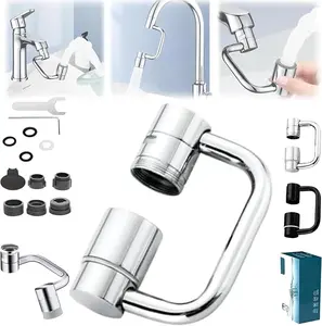 Universal Sink Faucet 1440° Rotatable Faucet Aerator Extension, U Shaped Faucet Extender, 360° Rotating Faucet Extender for Bathroom Sink/Kitchen, Sink Faucet Extender, 2 Modes Adjustable(Silver)