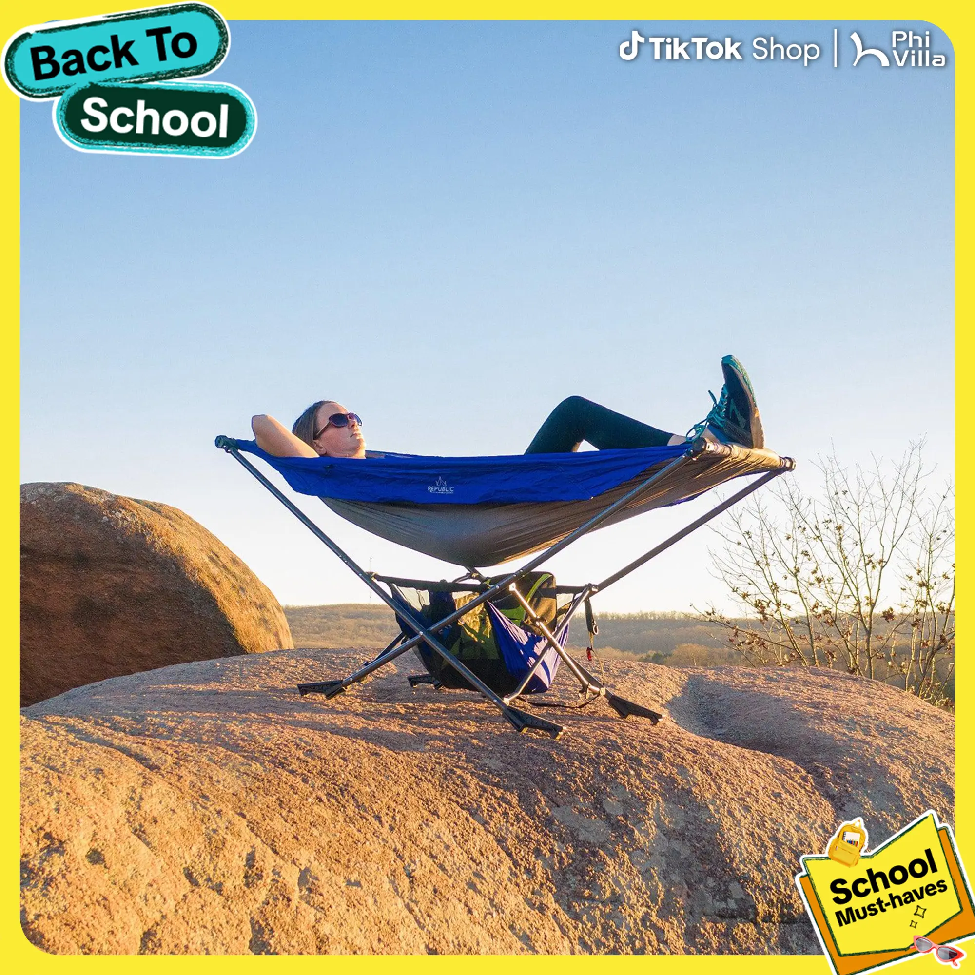 PHIVILLA Portable Camping Hammock with Stand, Folding Outdoor Hammock for Outdoor Sleeping, Camping, Hiking, Backpacking & Travel, Optional Mosquito Net & Rain Fly