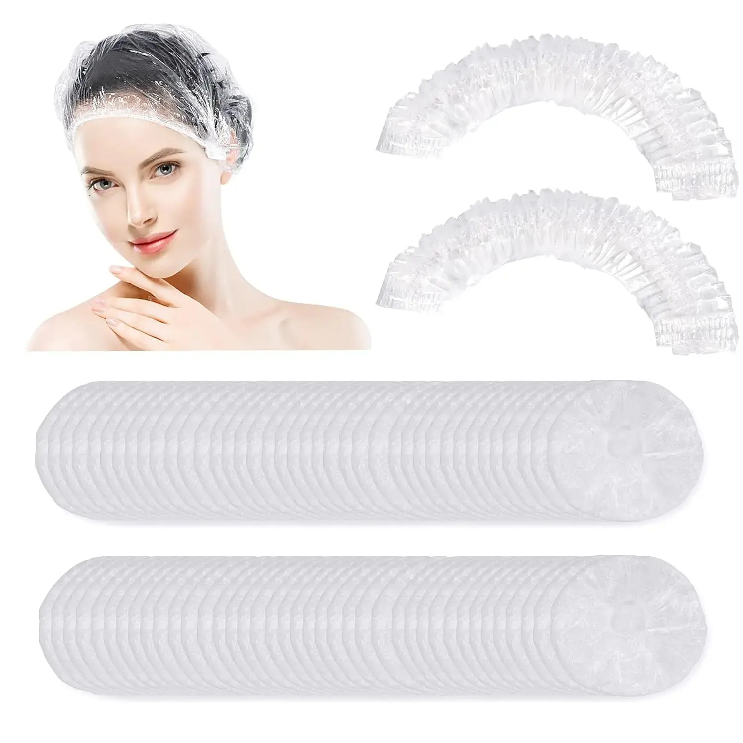 100pcs Disposable Shower Caps-Multi-Purpose Thickening Elastic Bath Cap Plastic Waterproof Clear Shower Cap Bath Shower Caps Women Spa,Men Hair Caps,Home Use,Hotel and Hair Salon, Travel