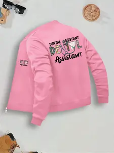 Nurse Print Zipper Jacket, Comfortable Fashion Workwear, Casual Long Sleeve, Fitted Design, Pocket Detail, Fall & Winter