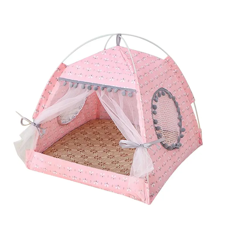 Sweet Pink Princess Pet Tent Bed for Cats & Small Dogs, Adorable Plush Teepee House with Soft Cushion, Cozy Breathable Foldable Indoor Sleeping Tent, Washable Pet Kennel