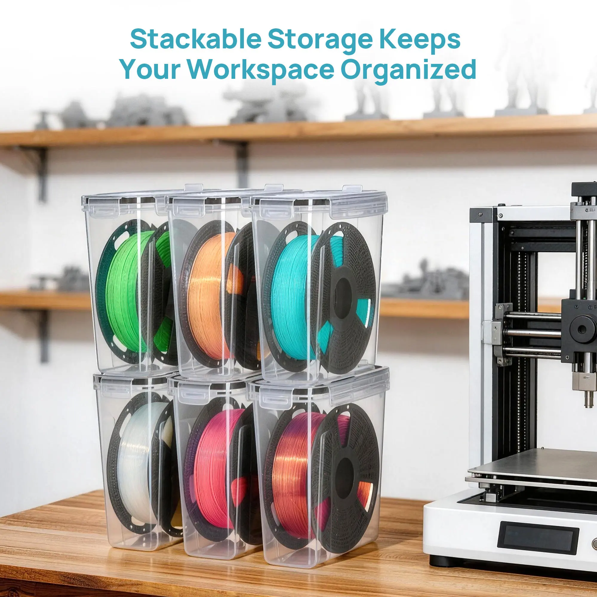 Vtopmart 4-12 Pack Filament Storage Box,3D Printer Filament Storage with Desiccant, Labels & Marker, Waterproof Filament Storage Container for 1KG Spools Dust-Proof & Stackable Box for PLA/ABS/PETG/TPU/Nylon summerwins