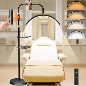 Half Moon Lash Light, 24W 1500LM  LED Floor Lamp with Adjustable Height for Lash Techs, Tattoo & Nail Artists, 4 Color Modes, Phone Holder & 2 Trays