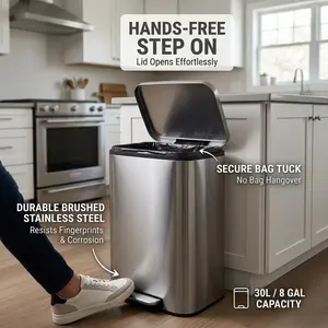 Garvee Large 14 Gallon Kitchen Waste Bin 51L Stainless Steel Garbage Can With Foot Pedal And Soft Close Lid Fingerprint Resistant Trash Can For Home Office