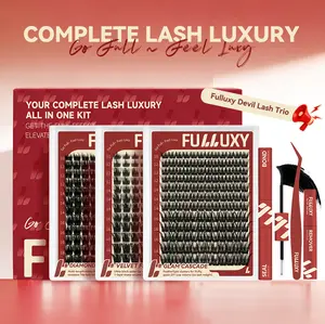 Fulluxy Devil Lash Trio | 3 Dense Volume Styles | Fluffy, Long-Lasting & Easy DIY | Complete Set with Glue Remover & Tweezer for Beginners | One Layer = Bold, Luxe Volume