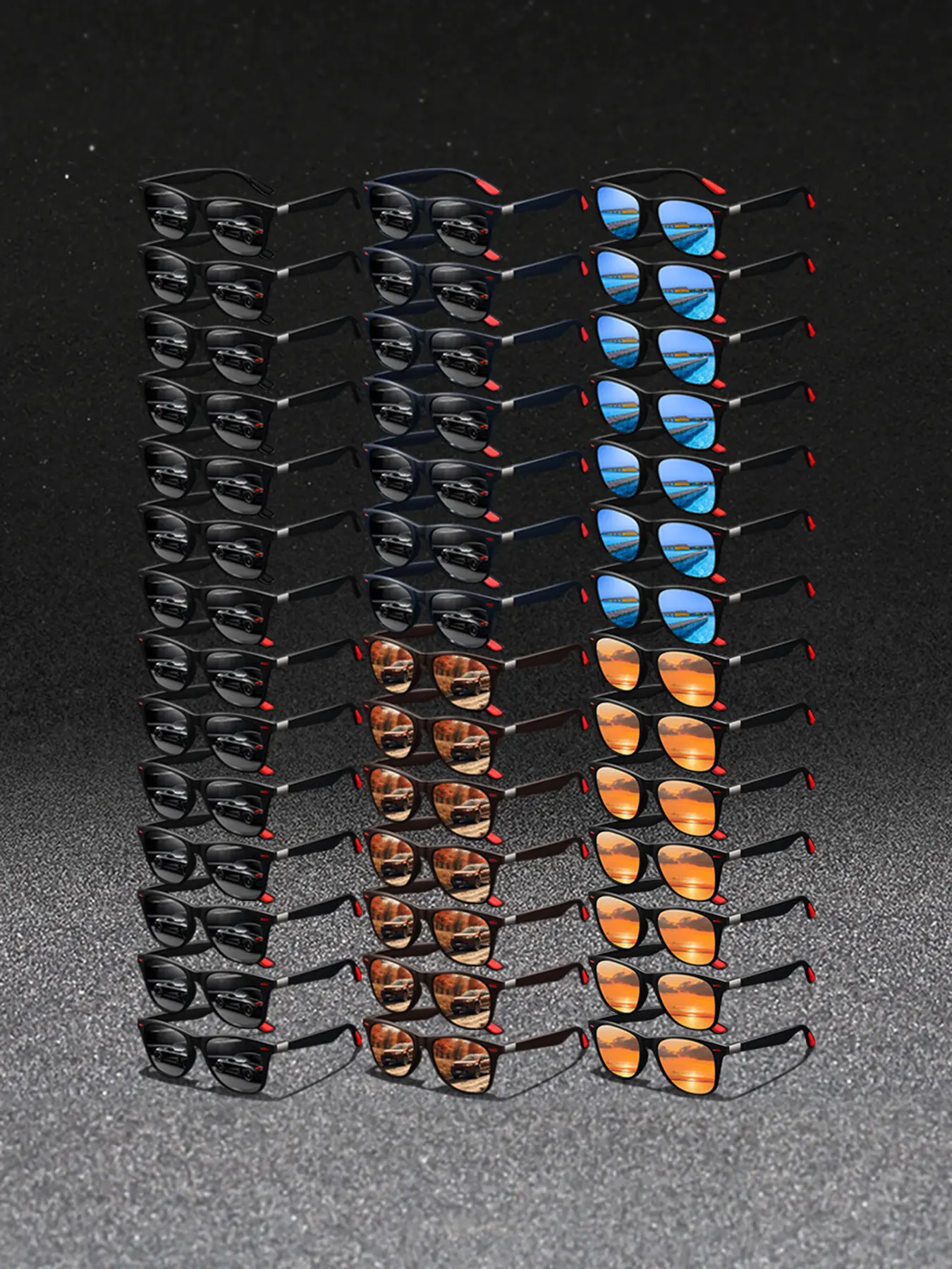 42 pcs latest model splice sports glasses,Sporty Eyewear,Polycarbonate sports eyewear,unisex,multiple color options,classic splicing frame paired collocation anti slip rubber nose pad,Improve wearing comfort,ideal for various outdoor activities