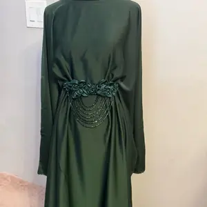 (No Return) Hand Beaded Green Opulence Butterfly Abaya with Inside Tie Elegant and Stylish Abaya for Special Occasions