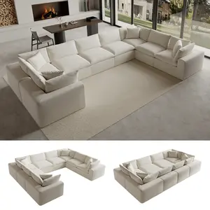 Domiqut Oversized Boneless Cloud Couch, Modular Sectional Couches for Living Room, L-Shaped with Deep Seats, No Assembly Required, 8-Seater Washable Fabric Sleeper Sofa, White