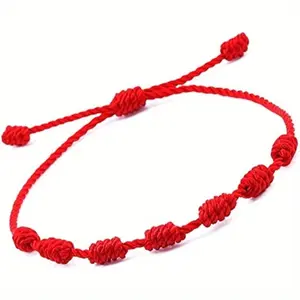 2 Adjustable Red Rope Bracelets with Seven Flat Knots - Soft Handwoven Design Suitable Women, Men, Girls, and Boys - Suitable Any Occasion, Wear All Year Round |               Luxurious Appearance |               Soft red string