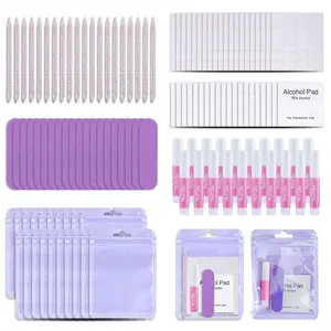 Press On Nail Tool Kit with Everything, Bebbtiy Nail Prep Tool Disposable Manicure Kit with Nail File, Nail Glue, Prep Pads, Adhesive Nail Tabs,Wood Stick, Packaging Ba (20pcs-purple)