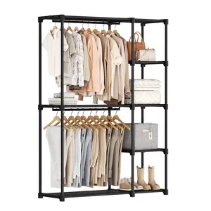 Wardrobe Closet, Portable Clothes Racks for Hanging Clothes, Free Standing Closet with 4 Tier Shelves, Closet Organizers and Storage Rack for Cloakroom, Bedroom