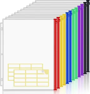 KTRIO Binder Pockets Letter Size 12 Pack 3 Ring Binder Zipper Pouches, Loose Leaf File Folders Zipper Document Organizer, Clear PVC Filing Bags for Business, Office, School (Multicolor Zippers)