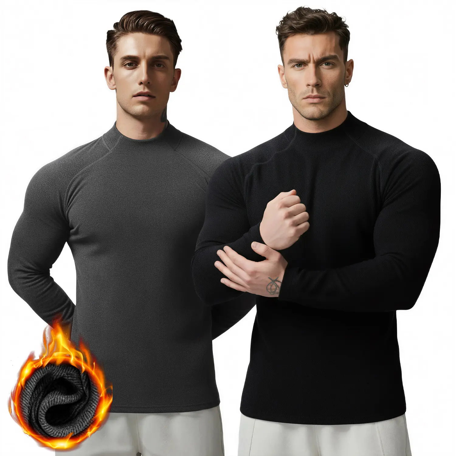 Nadsir Thermal long sleeve,Men's Thermal Turtle Mock Neck Shirts,Suitable for Cold Winter Sports and Casual Wearing,Thermal underwear, Base layer shirt,Half-turtleneck long-sleeve T-shirt,High-Elasticity Fitness Training Clothes