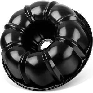 10-Inch Nonstick Fluted Cake Pan Heavy Duty Carbon Steel Round Tube Oven Safe Black 10 Cups for Baking Pound Cake