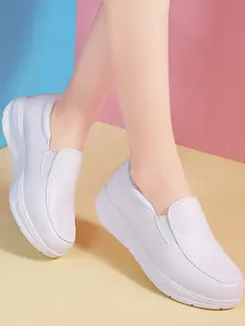 Women's Thick Sole Nurse Shoes, Spring & Fall Casual Sneakers, Comfortable Swing Bottom Leather Loafers for Ladies