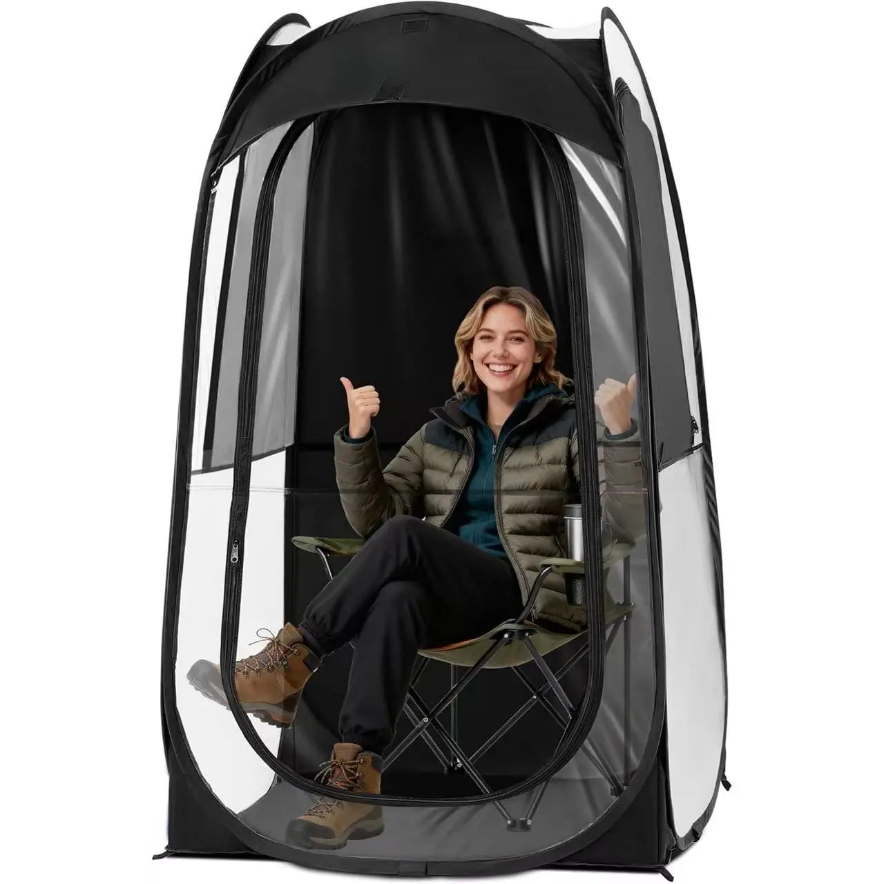 Pop Up Ice Fishing Tent, Collapsible PVC Shelter for Tent Camping for 2, Waterproof & Windproof with Compact Fold for Winter Sports, Collapseable
