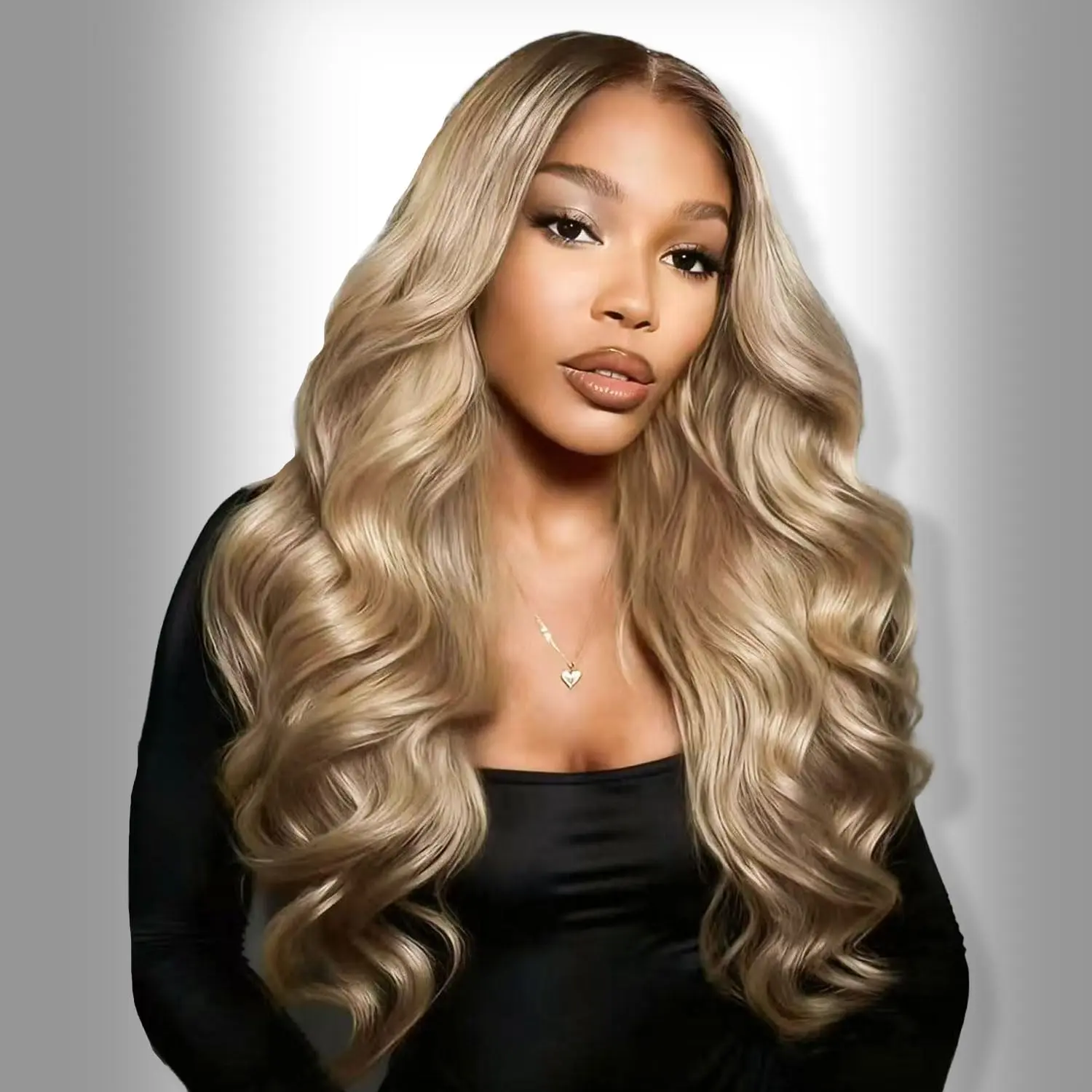 Women's HC #4/Ash Blonde Human Hair Lace Front Wig, 13x6 HD Lace, Ombre Dark Brown Root, Glueless Bob Wig with Body Wave & Straight Options, Valentine's Day Gift, Lace Frontal Wig