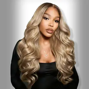 HC #4/Ash Blonde Wigs Human Hair Ombre Dark Brown Root 13x6 HD Lace Ash Blonde  Body Wave Straight Lace Front Wigs For Women Valentines Day Gift