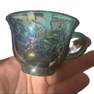 SET OF 6 Princess Blue Carnival INDIANA Glass Set of 4 Cups / Teacups, Coffee Mugs, Punch Glasses, Harvest Grape Pattern