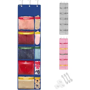Weekly Clothes Organizer for Kids 5-Shelf Hanging Closet Storage with Day of the Week Labels, Over the Door or Wall Mount, Large Capacity, Encourages Routine, Blue