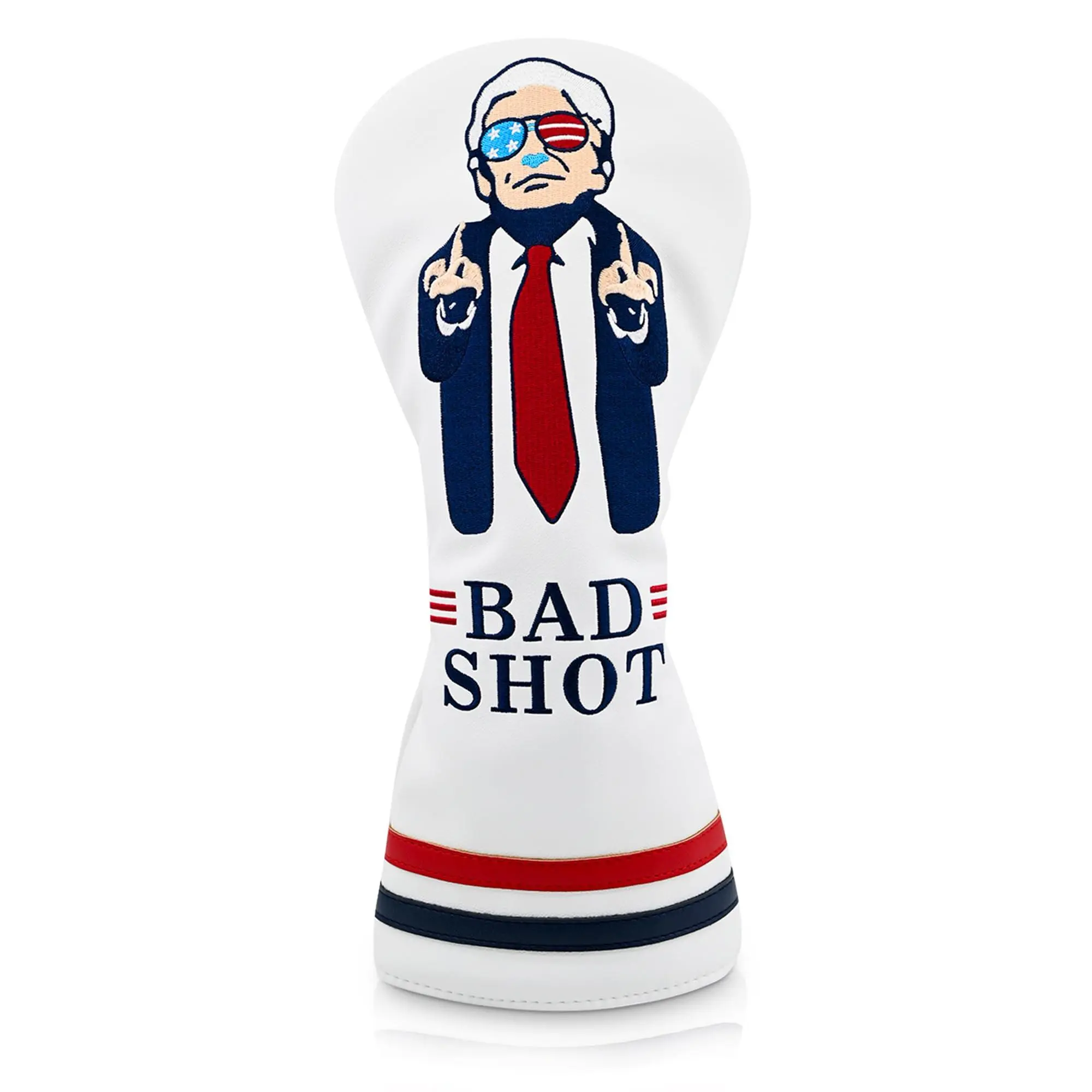 Curves & Clubs BAD SHOT Funny Trump Driver Headcover - Premium Leather Patriotic Golf Accessories, Red White & Blue, Fits 460cc, Make Golf Great Again, Golf Equipment, Unisex