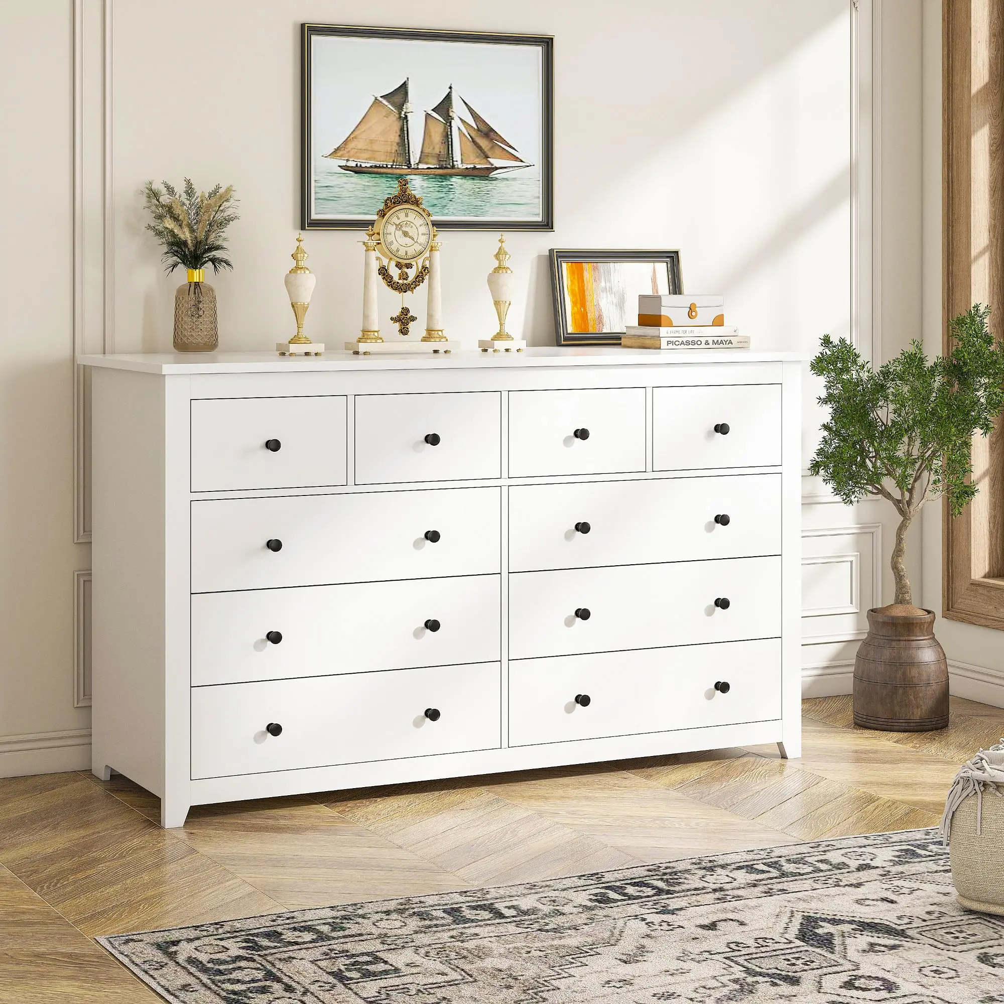 【2 Package Shipping&24H Online Help】Raybee 6/9/10 Drawer Wood Dresser, Modern Chest of Drawers with Smooth Metal Rails, Spacious Storage Cabinet for Bedroom, Closet, Living Room; Elegant Large Capacity Dresser for Upscale Homes & Stylish Home Décor