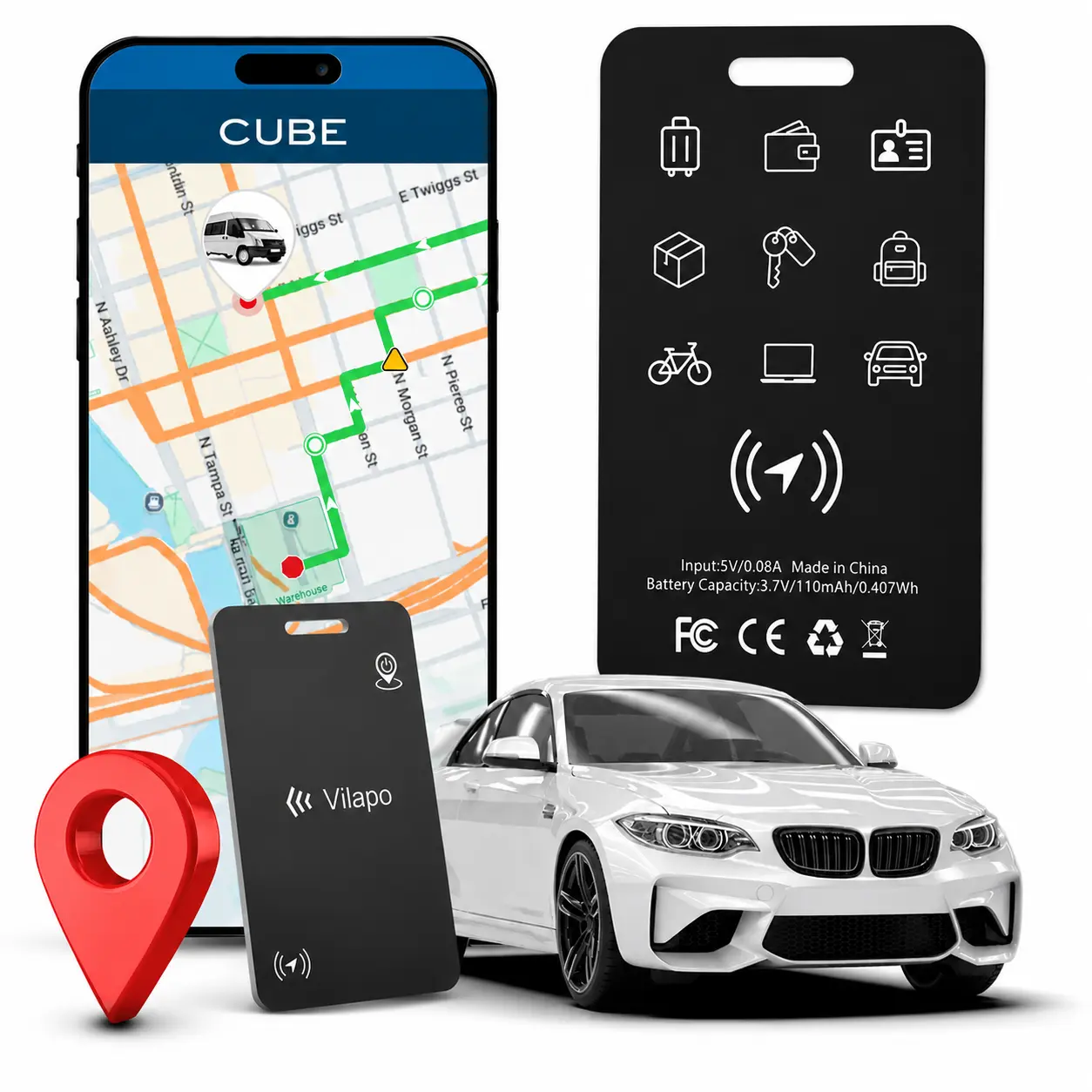 Vilapo GPS Tracker for Cars – Real-Time Tracking, 1-Year Battery Life, Wireless Charging, IPX68 Waterproof, Works with Apple Find My
