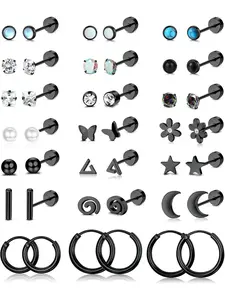 21 Pairs of Stainless Steel Flat Back Earrings, Hoop Earrings and Studs, 20G Screw Back Posts, Cartilage Earrings for Stacking, Hypoallergenic Jewelry for Sensitive Skin