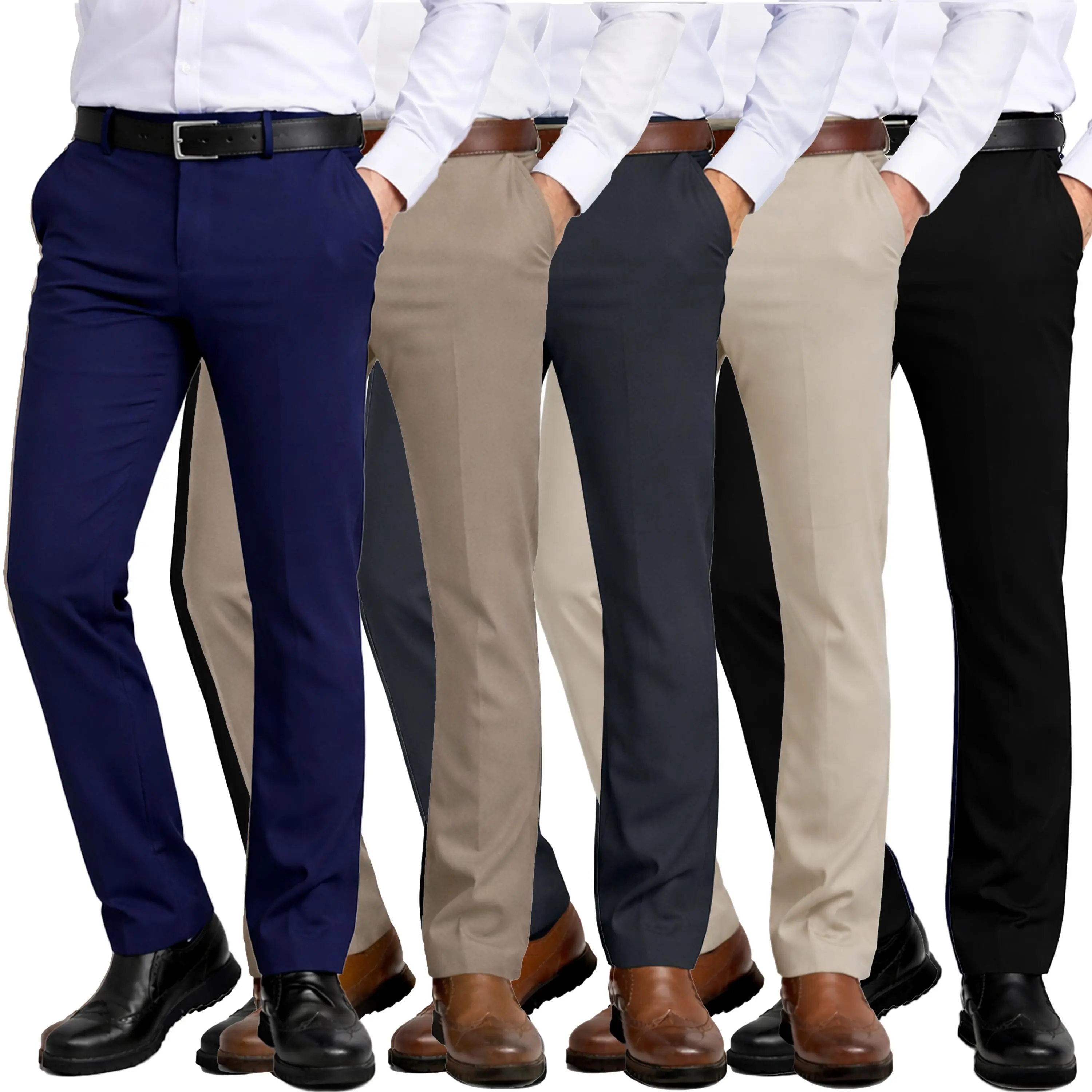 2-Pack Mens Flex Stretch Slim Fit Dress Pants (Sizes, 30-40) Beige Spandex 2-Pack Mens Flex Stretch Slim Fit Dress Pants (Sizes, 30-40) Beige Spandex
