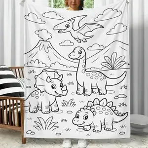 Dinosaur DIY Coloring Blanket Ultra Soft Flannel Fleece Custom Dyed Fabric Cozy Warm Bedroom Couch Sofa Throw Decor No Markers Included Decorative Throw Perfect Birthday Gift Christmas Gift for Kids Toddlers Friends Family Jurassic Creative Activity Style