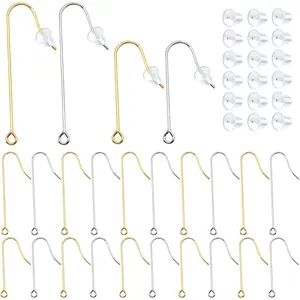 40pcs 2 Sizes Stainless Steel Earring Hooks & Backs, Hypoallergenic, French, Clear, DIY Earring Jewelry Making Supplies