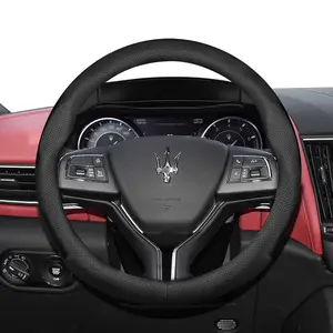For Maserati Perforated Leather Steering Wheel Cover Ultra-thin Breathable Protective Cover Fits Ghibli/Levante/Quattroporte/Grecale/GranTurismo/GranCabrio/MC20/MCPura Black Burgundy Brown Mocha Car Accessories