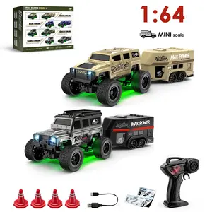 1:64 Mini Desktop Off-Road Remote Control Car with Trailer, Rc Cars, Rc Model Car, 2.4GHz Climbing Vehicle with Lights, Birthday Gift for Boys and Girls