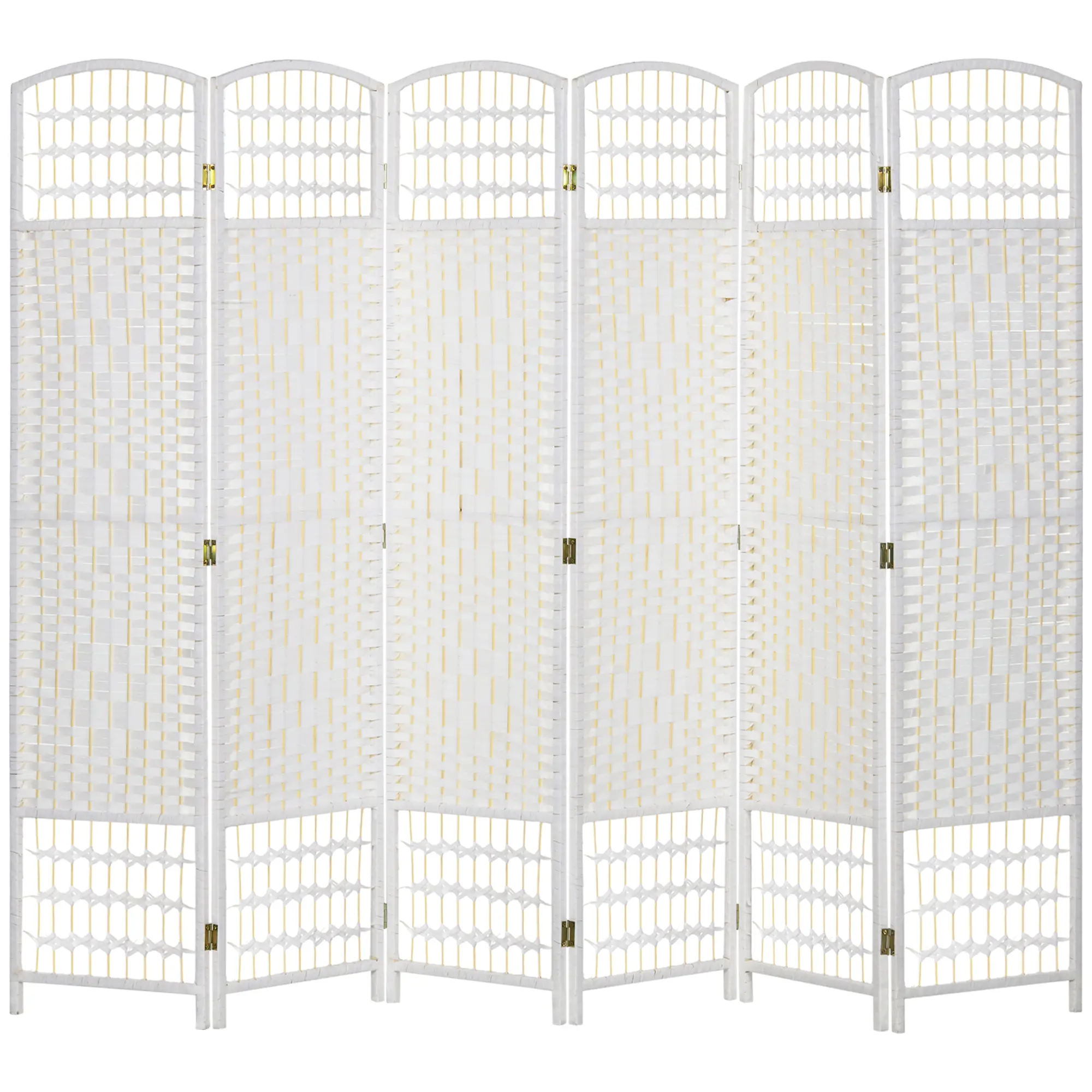 HOMCOM 6 Panel Room Divider, Folding Privacy Screen, 5.6' Room Separator, Wave Fiber Freestanding Partition Wall Divider, Natural
