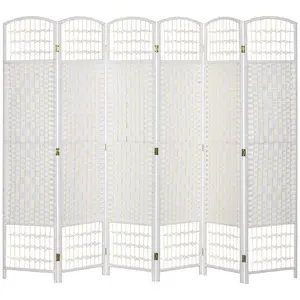 HOMCOM 6 Panel Room Divider, Folding Privacy Screen, 5.6' Room Separator, Wave Fiber Freestanding Partition Wall Divider, Natural