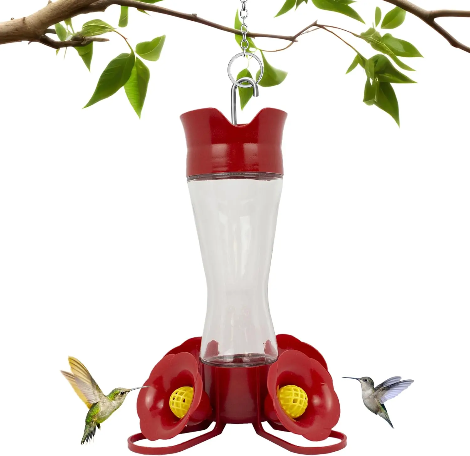 Outdoor Glass Hummingbird Feeder with Perches, Ant Moat, Bee Guards - 1-Pack (Bird Feeding Supplies for Pet Birds)